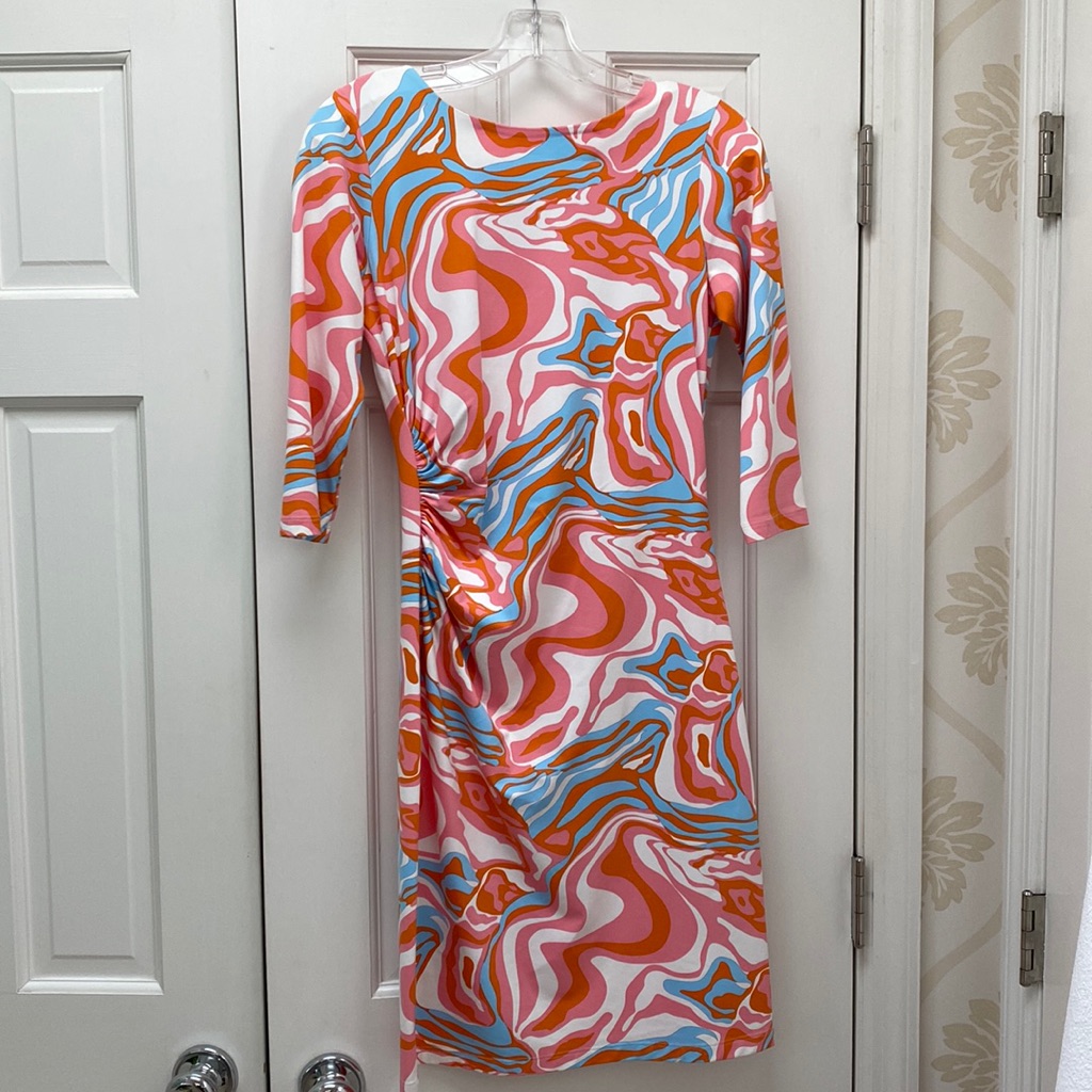 J Mclaughlin Dress In Orange/Pink/Blue/White